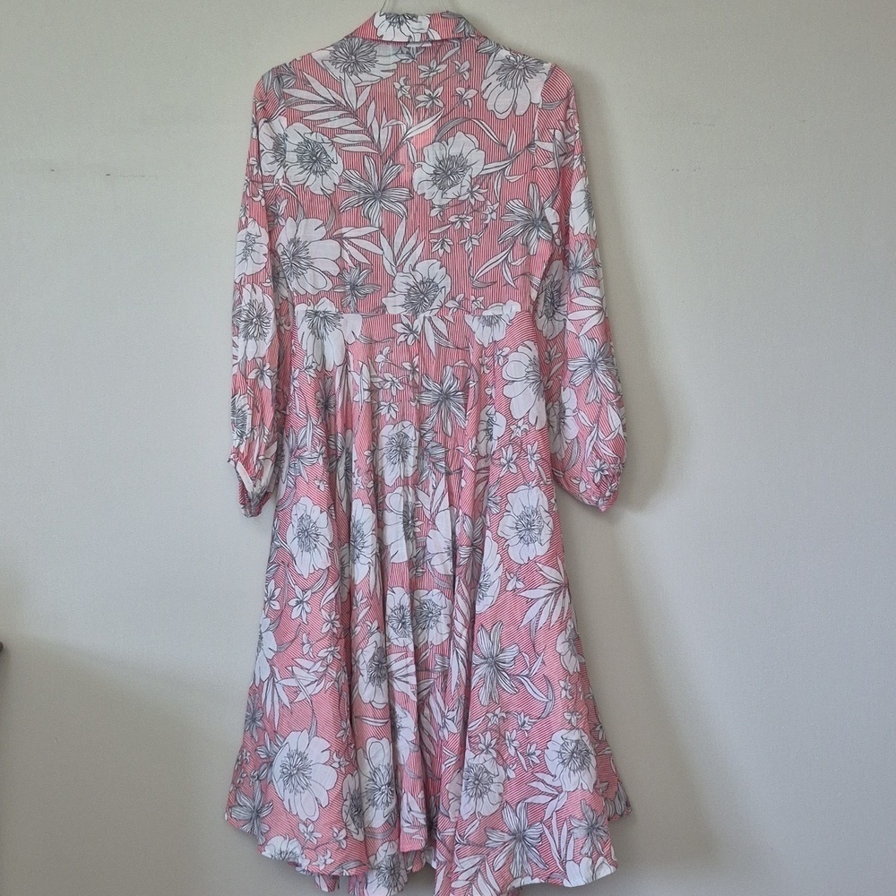 Katherine Barclay Red Striped and White Floral Long Sleeve Maxi Dress, Size XS - Picture 7 of 11